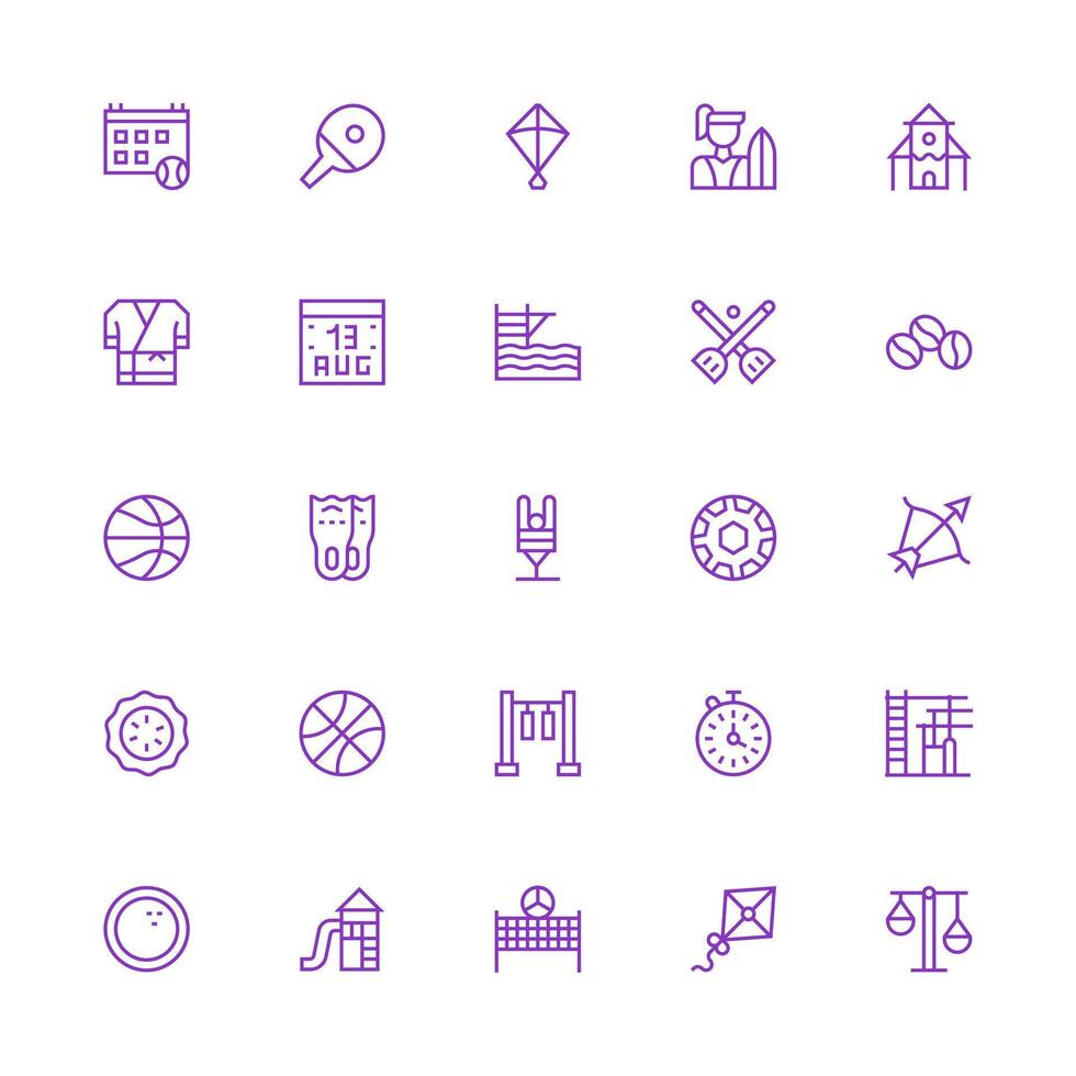 Activity Icon Set with 25 Medium Stroke Outline Graphics Neat Icon Set vector
