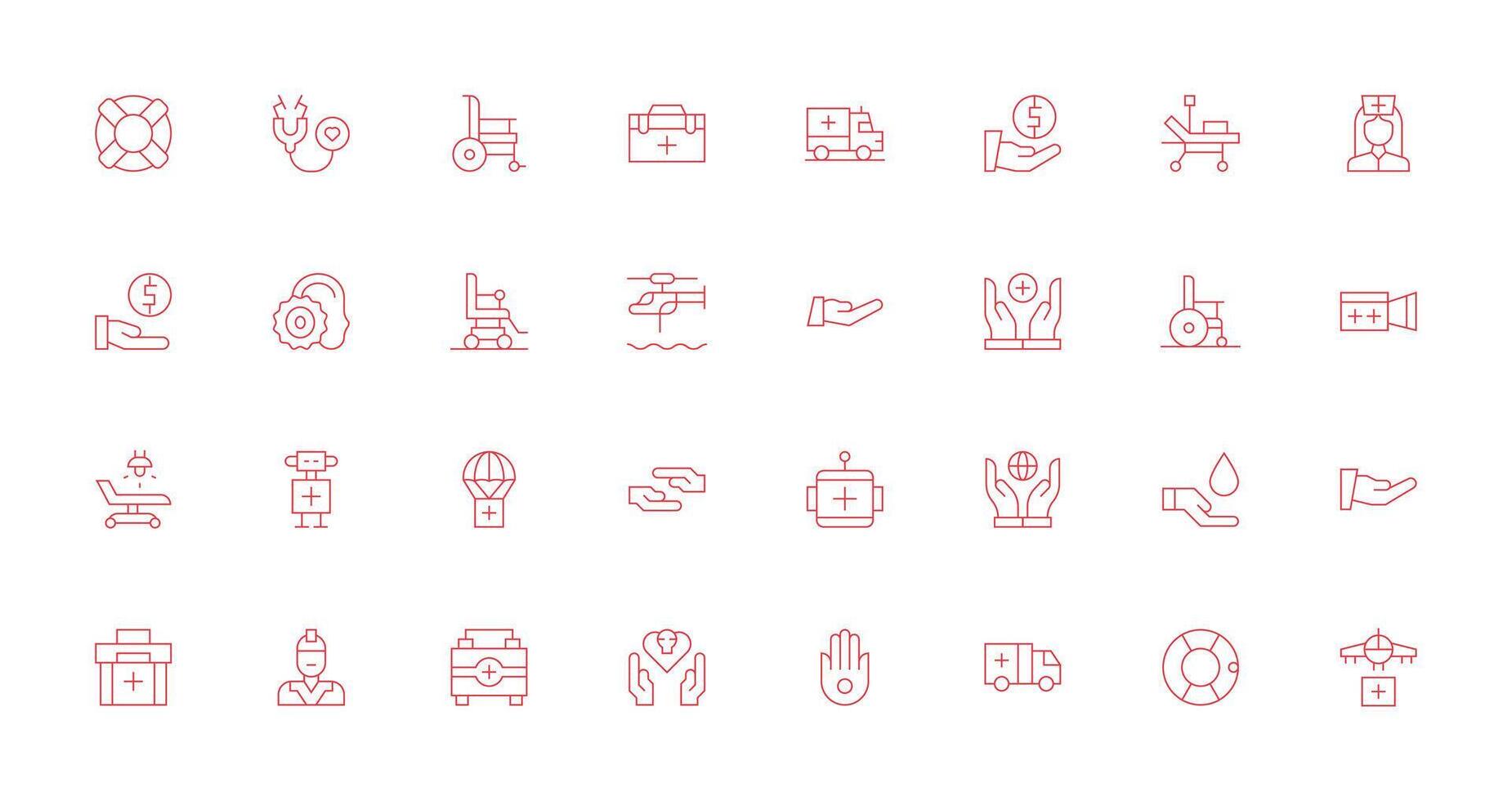 ayuda icono colección con 32 Delgado línea diseños reutilizable icono conjunto vector