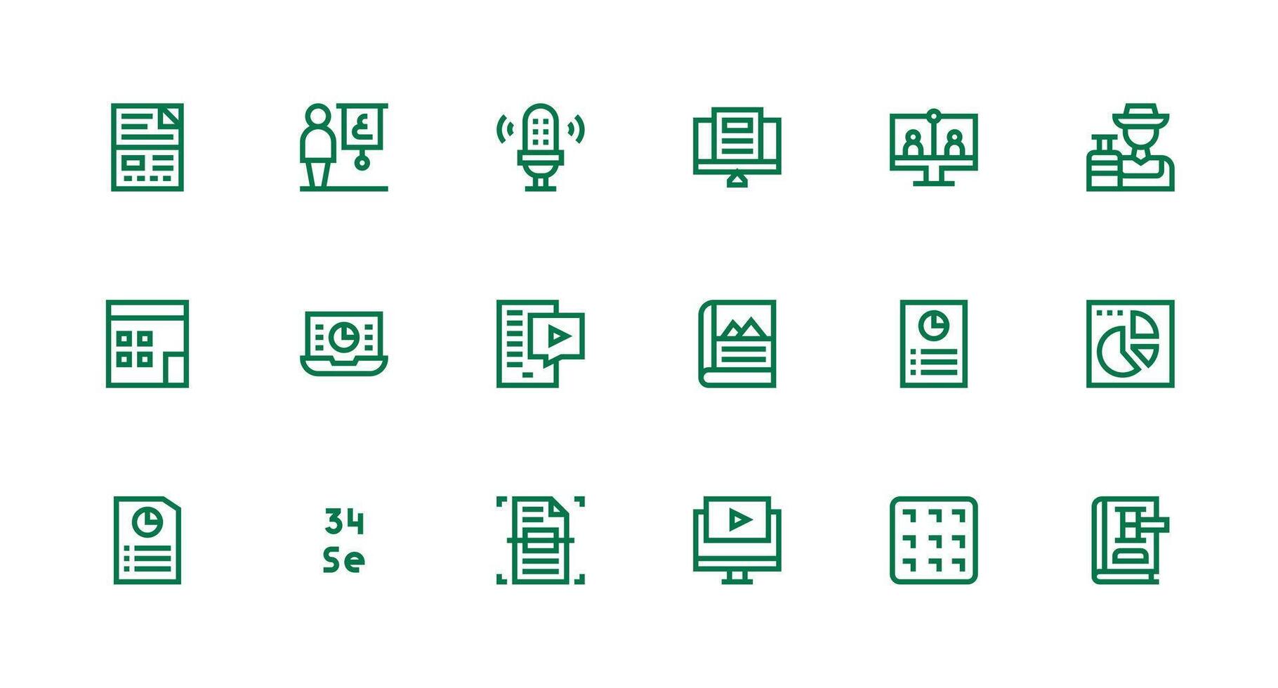 Strong Stroke Line Style Presentation Icons with 18 Vectors Theme-Based Icon Pack