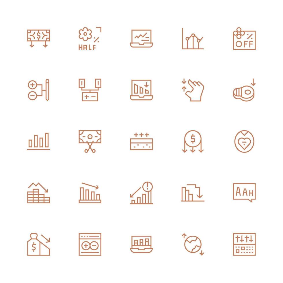25 Medium Stroke Outline Style Icons from Decrease Collection Clean Icon Set Icon Pack for UI Projects vector