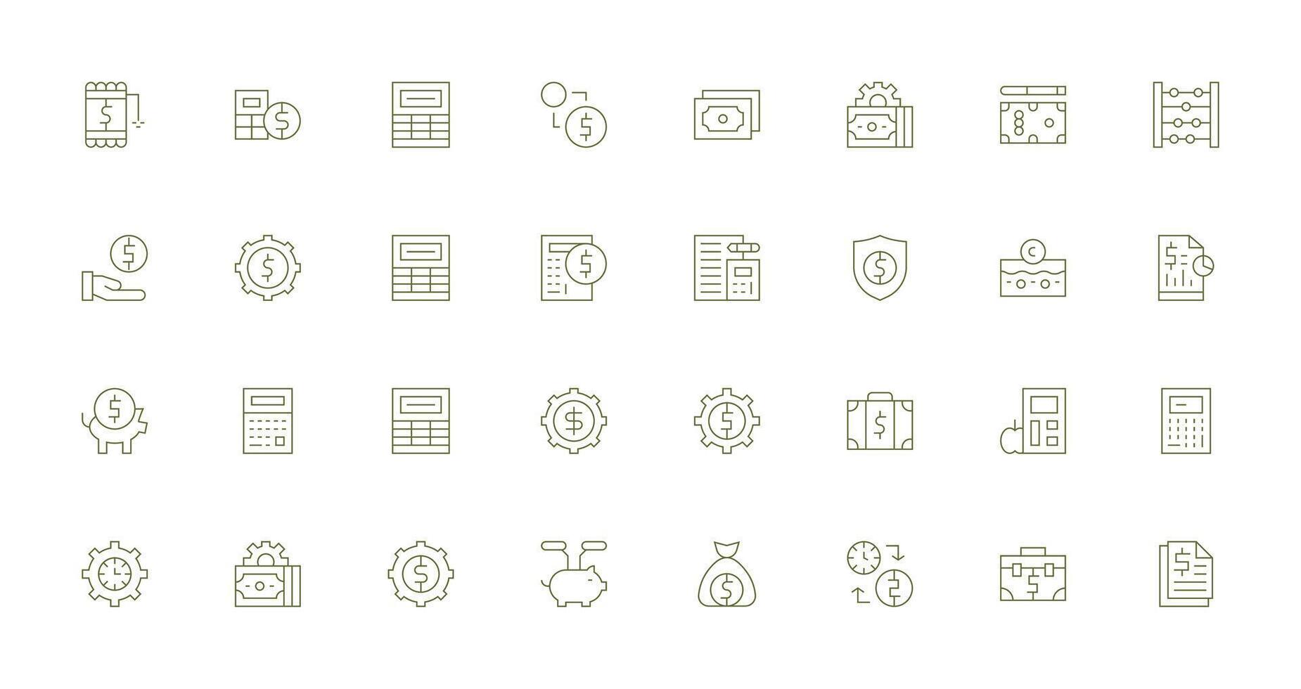 Budgeting Design Icons featuring 32 in Thin Line Style Flexible Icon System for Web Interfaces vector
