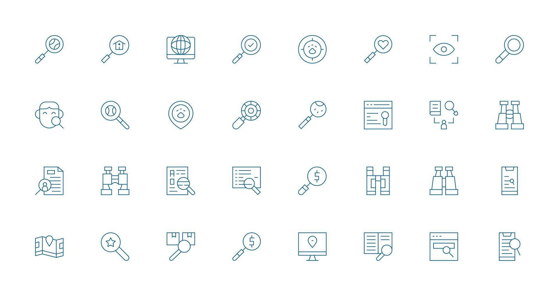 Search Design Icons featuring 32 in Thin Line Style High-Resolution Icons for Any Platform vector