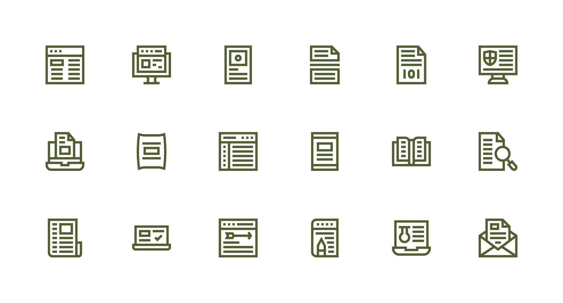 Digital Document Icon Set with 18 Strong Stroke Line Graphics Quick Access Icons for UI Development vector