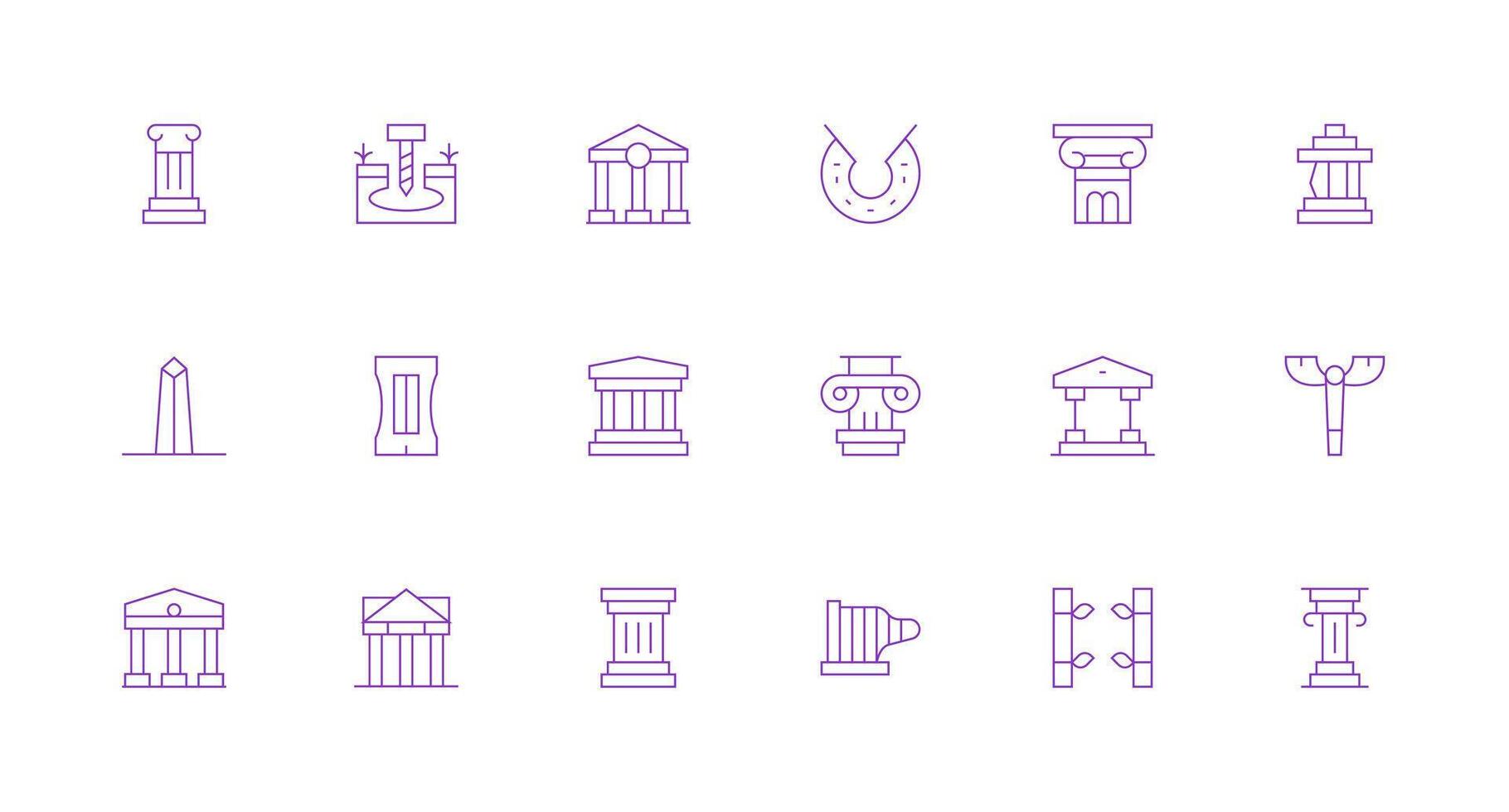 18 Icons for Pillar in Minimal Line Format Neat Icon Set vector