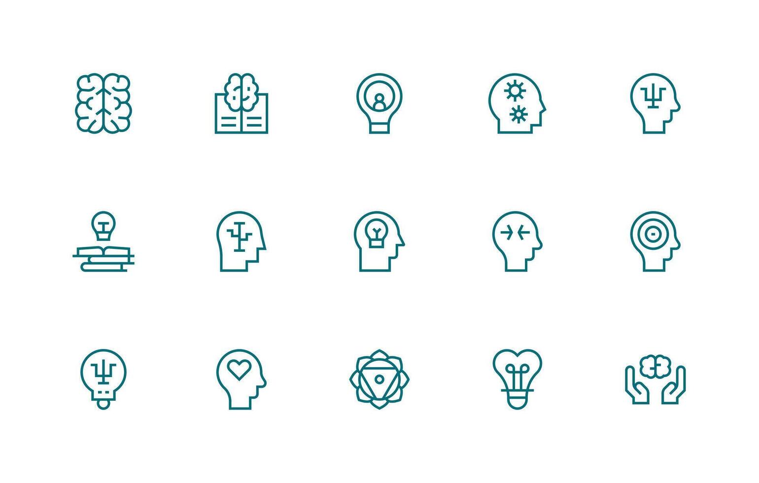 Mind Icon Collection with 15 Regular Line Designs Neatly Designed Icons for Web Platforms vector