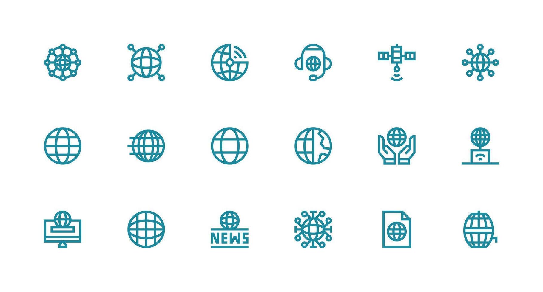 Global Communication featuring 18 Icons in Strong Stroke Line Design Clean Set for Layout Prototypes vector