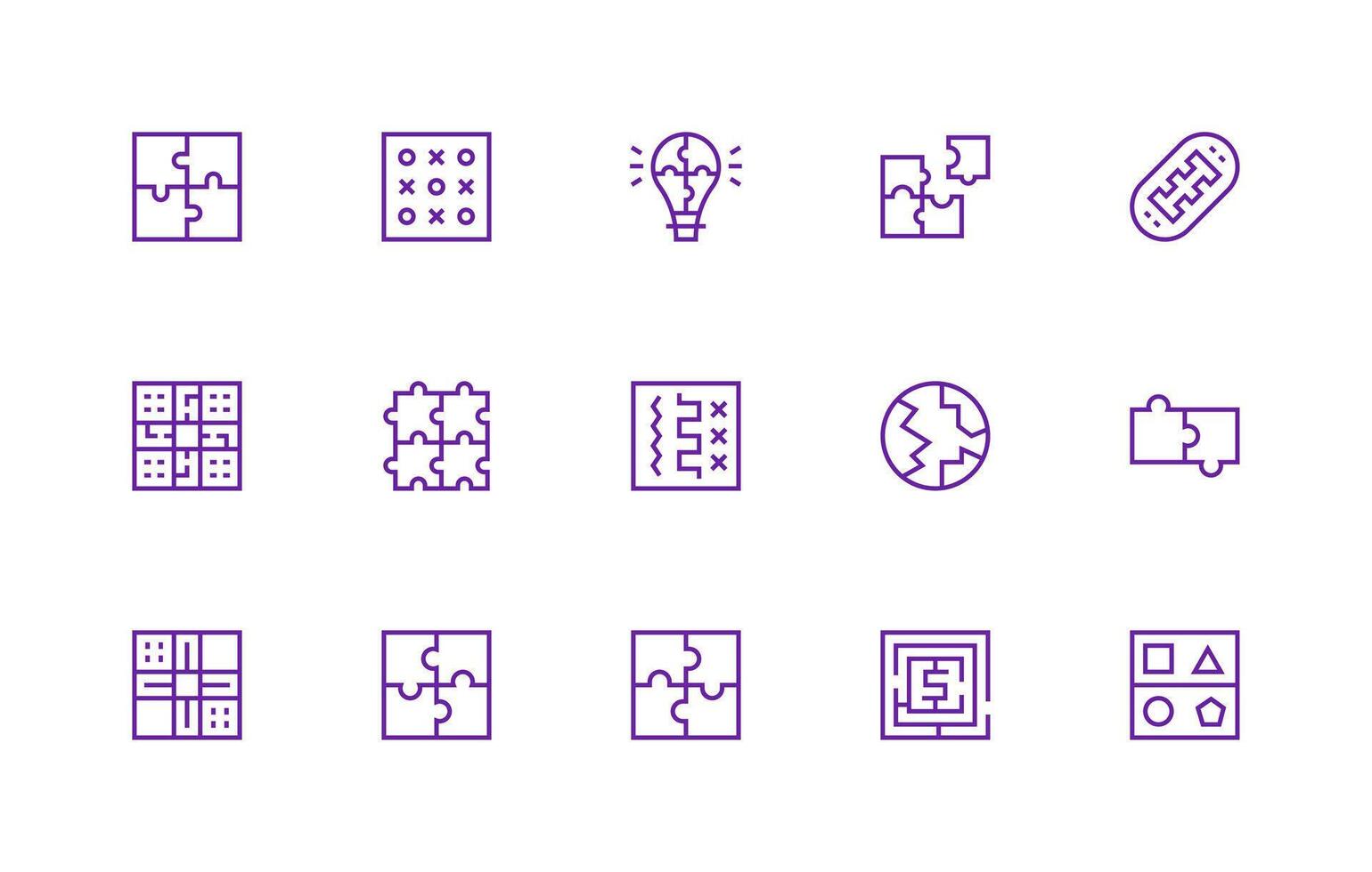 Puzzle featuring 15 Icons in Regular Line Design Clear and Concise Icon Set Collection vector