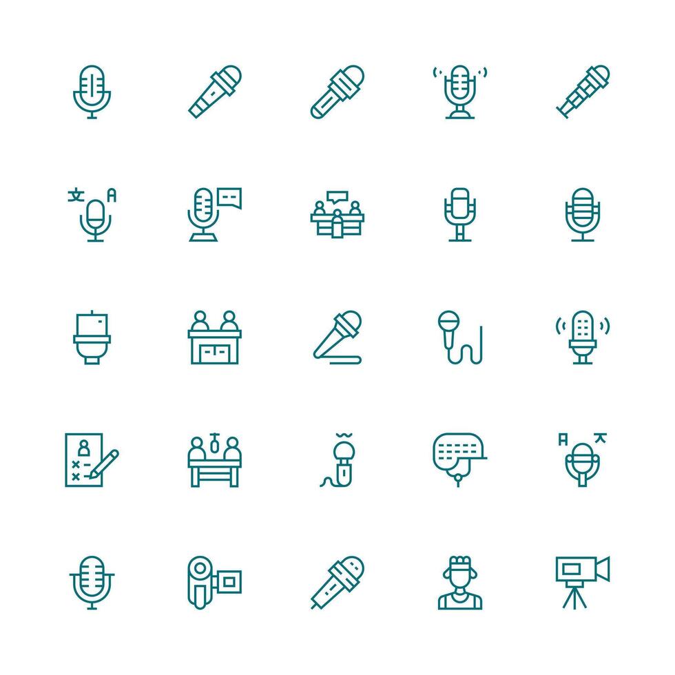 Interview Icon Set with 25 Medium Stroke Outline Graphics Organized Icon Pack for Quick Access vector