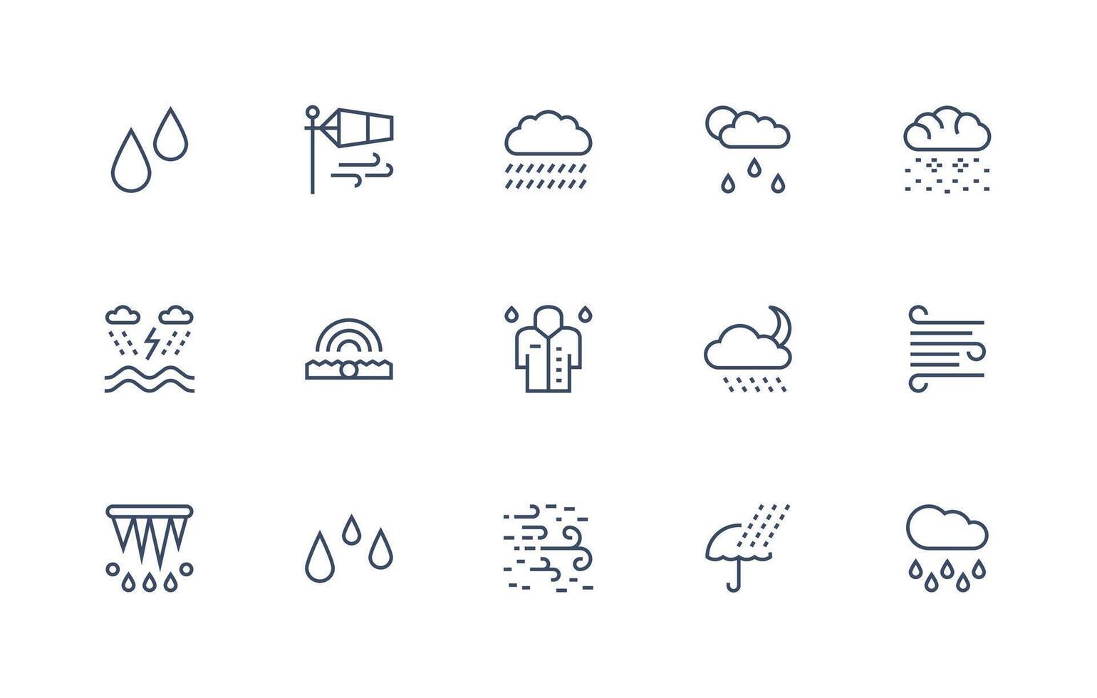 Regular Line Style Storm Icons with 15 Vectors Web Icon Collection