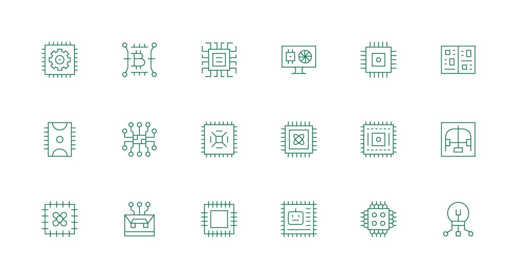 Processor Visual Pack containing 18 Minimal Line Icons Display Icon Pack vector