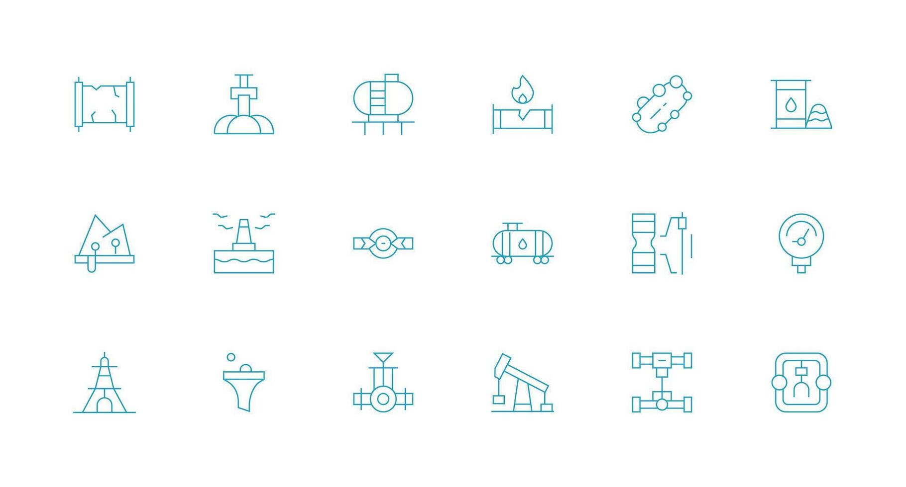 Pipeline Icon Set with 18 Minimal Line Graphics Simple Icons for Interface and Wireframes vector