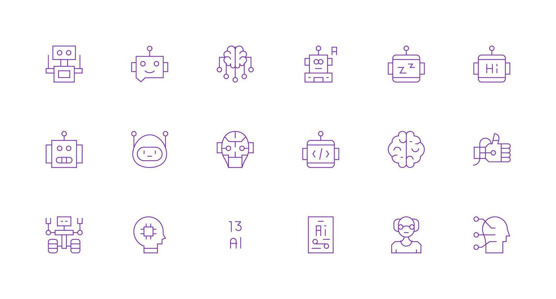 Artificial Intelligence Visual Pack containing 18 Minimal Line Icons Versatile Icon Collection for Designers vector