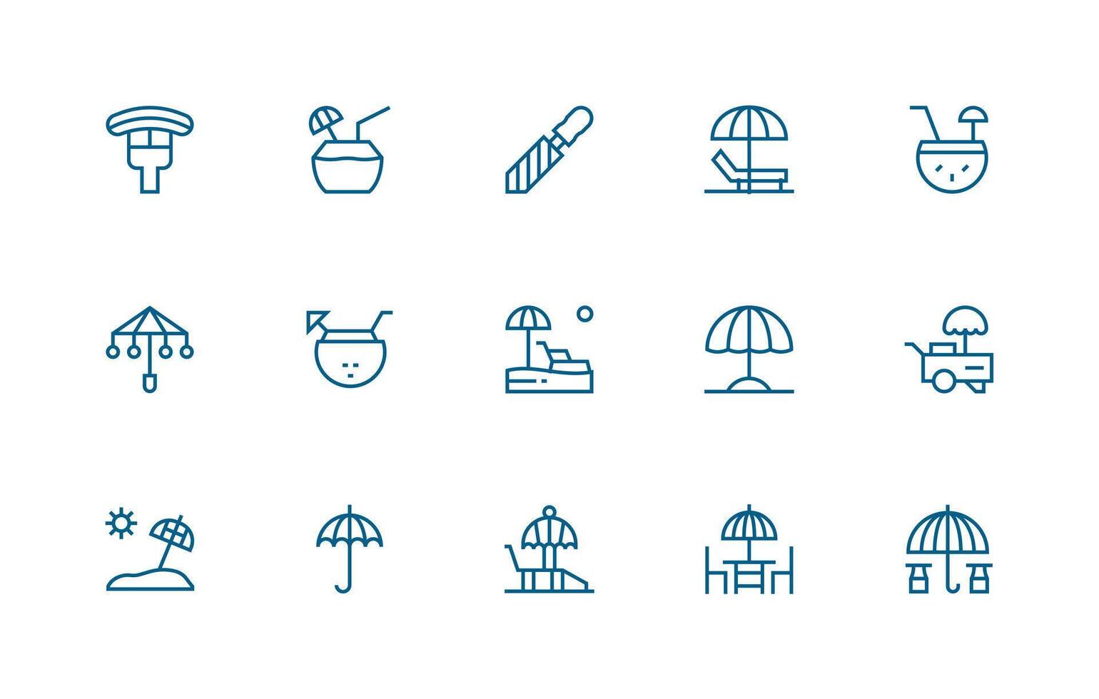 Umbrella Icon Set with 15 Regular Line Graphics Professional Icon Pack for Development Work vector