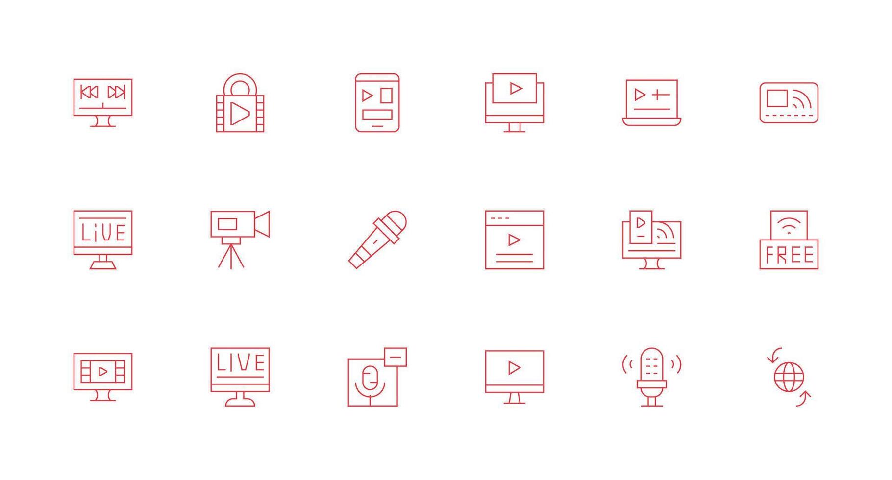 18 Icons for Streaming in Minimal Line Format Balanced Icon Set for Functional Design vector