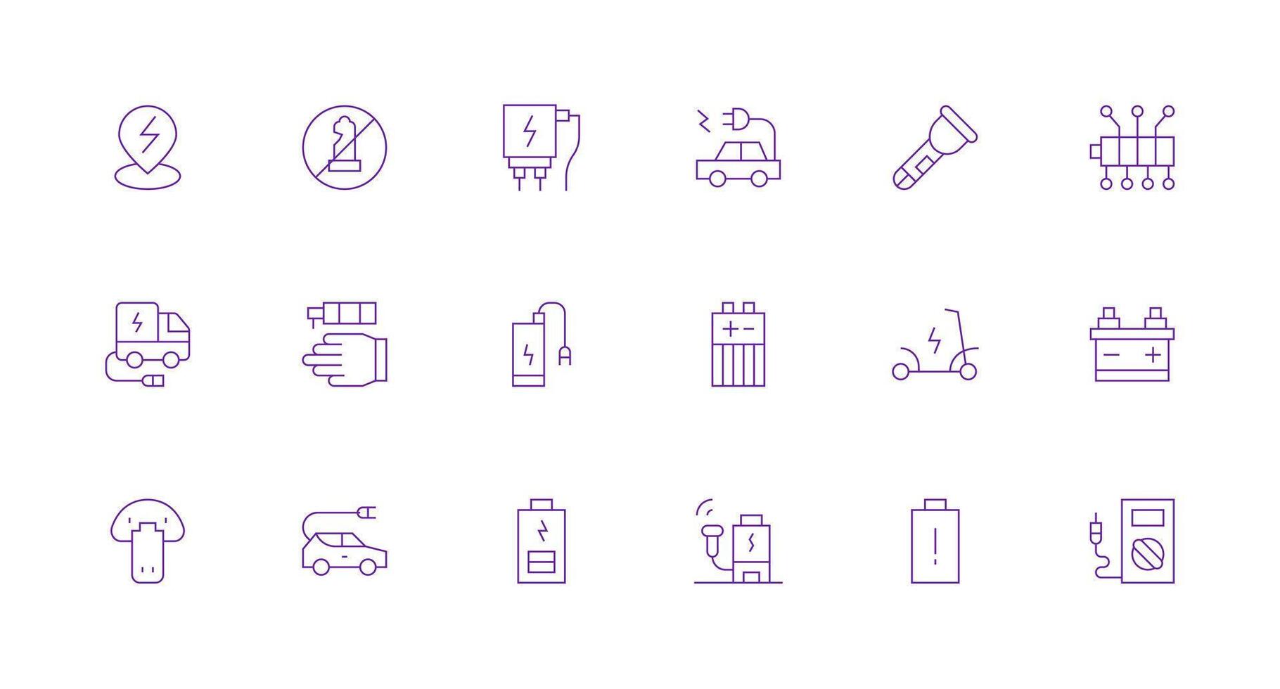 Battery Set with 18 Minimal Line Icons Interface Icon Collection vector