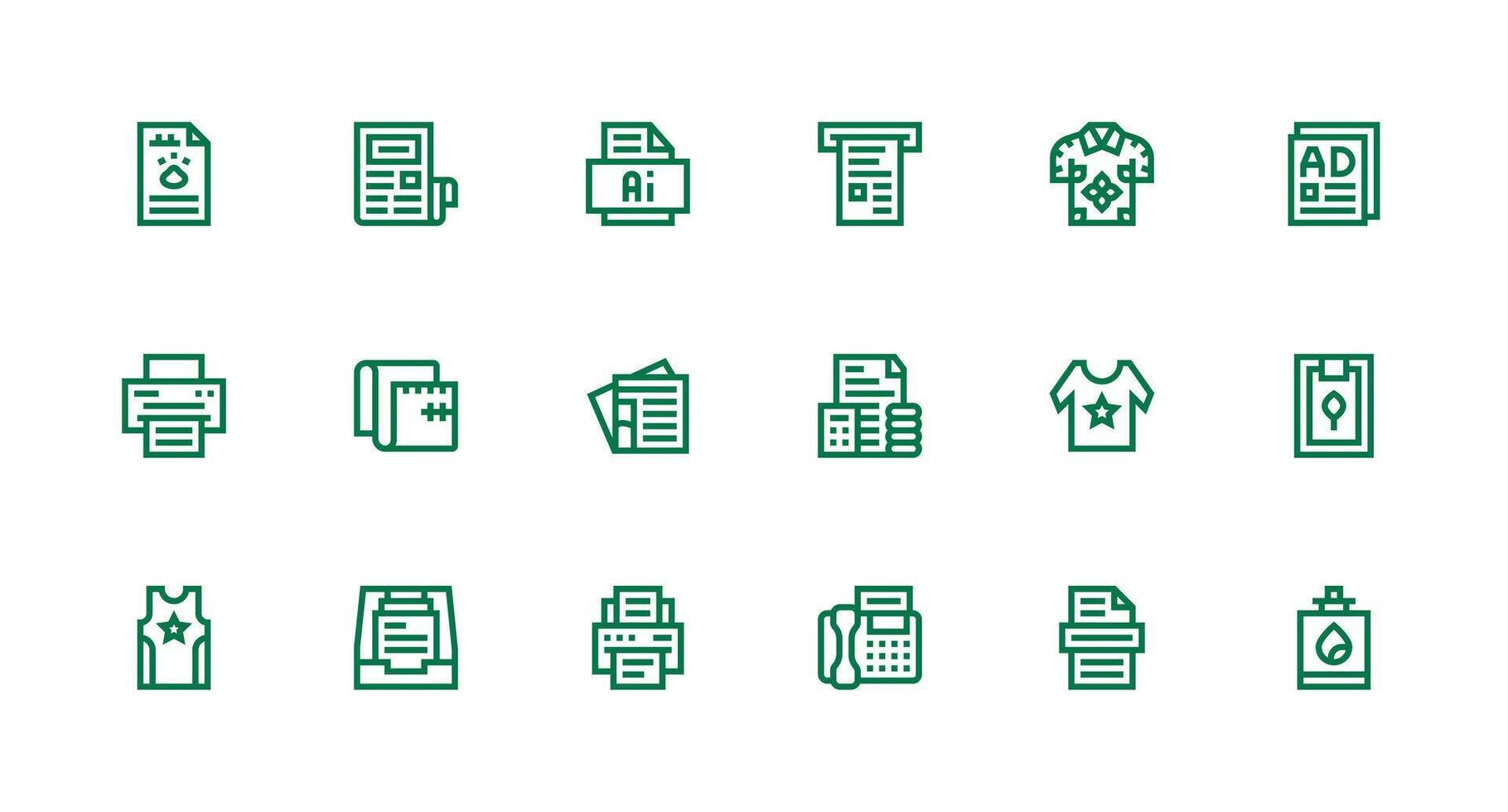 Print Set with 18 Strong Stroke Line Icons Icon Pack for UI vector