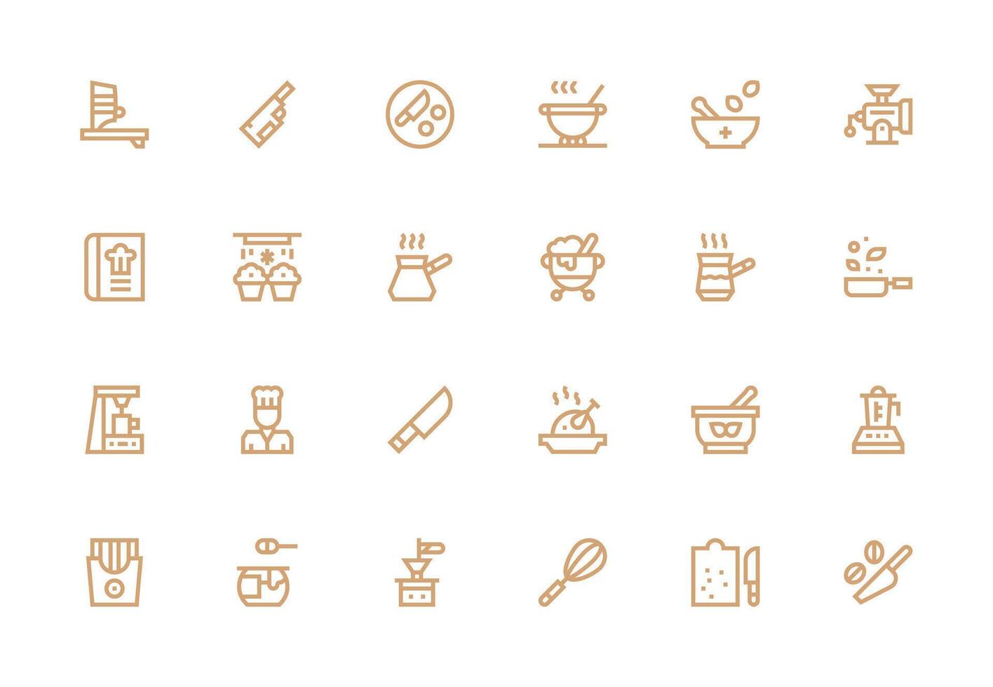 Preparation Icon Set with 24 Thick Line Line Graphics Icon Set for Web vector