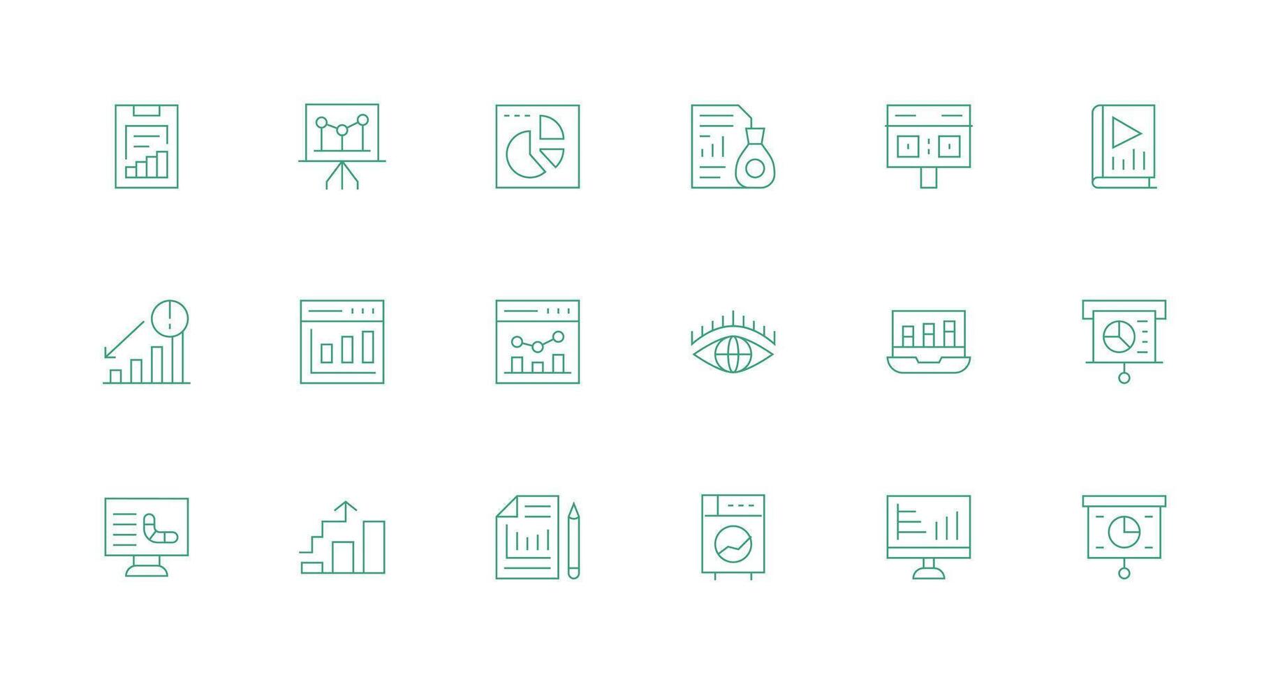 18 Minimal Line Icons for Statistics Graphics Scalable Icons for All Themes vector