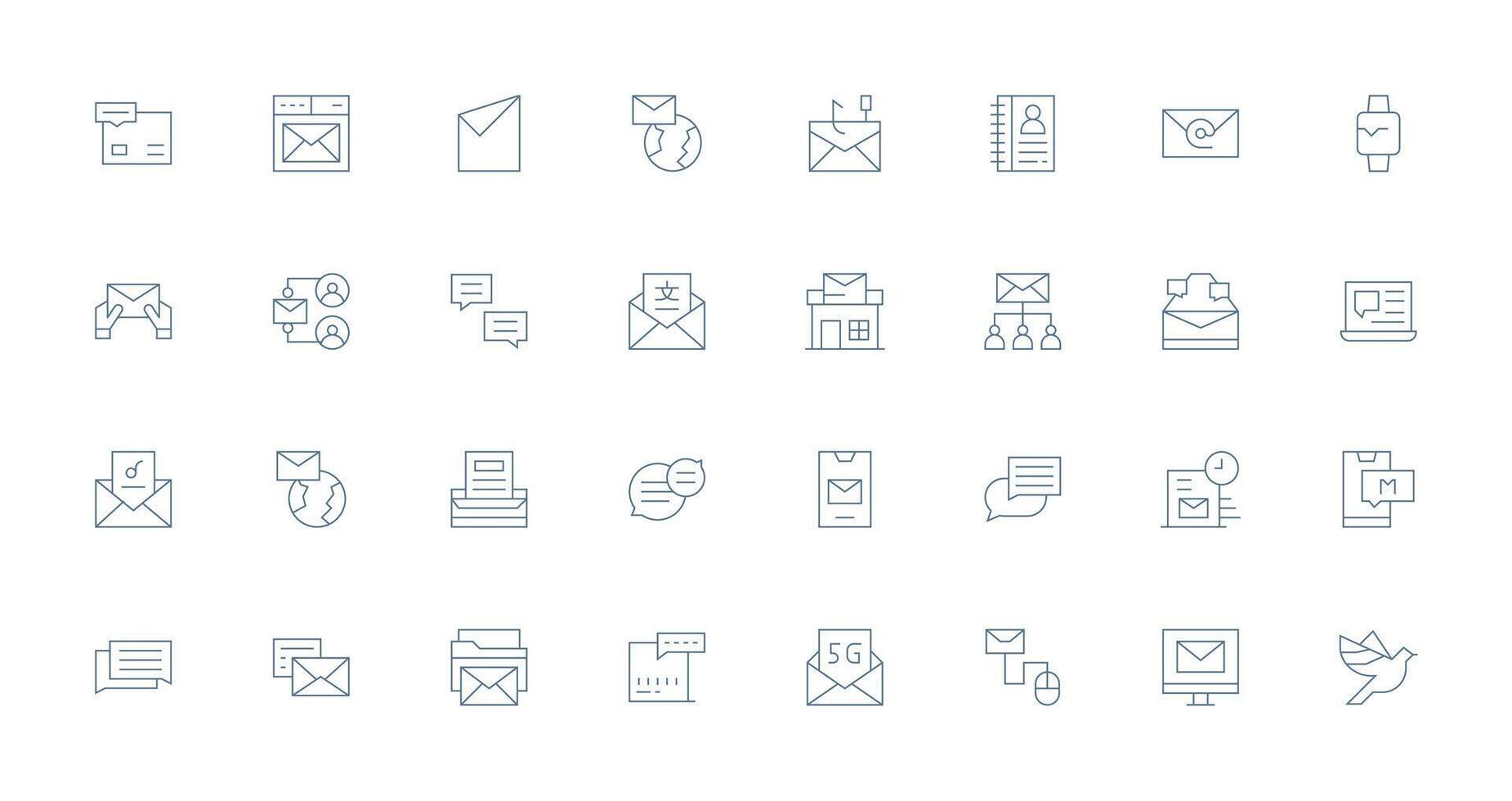 32 Icons for Email in Thin Line Format Minimal Icon Set for Interface Projects vector