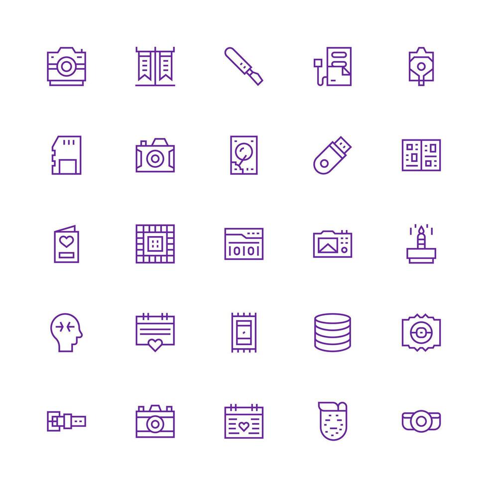 Memory Visual Pack containing 25 Medium Stroke Outline Icons Essential Icons for Rapid UI Building vector