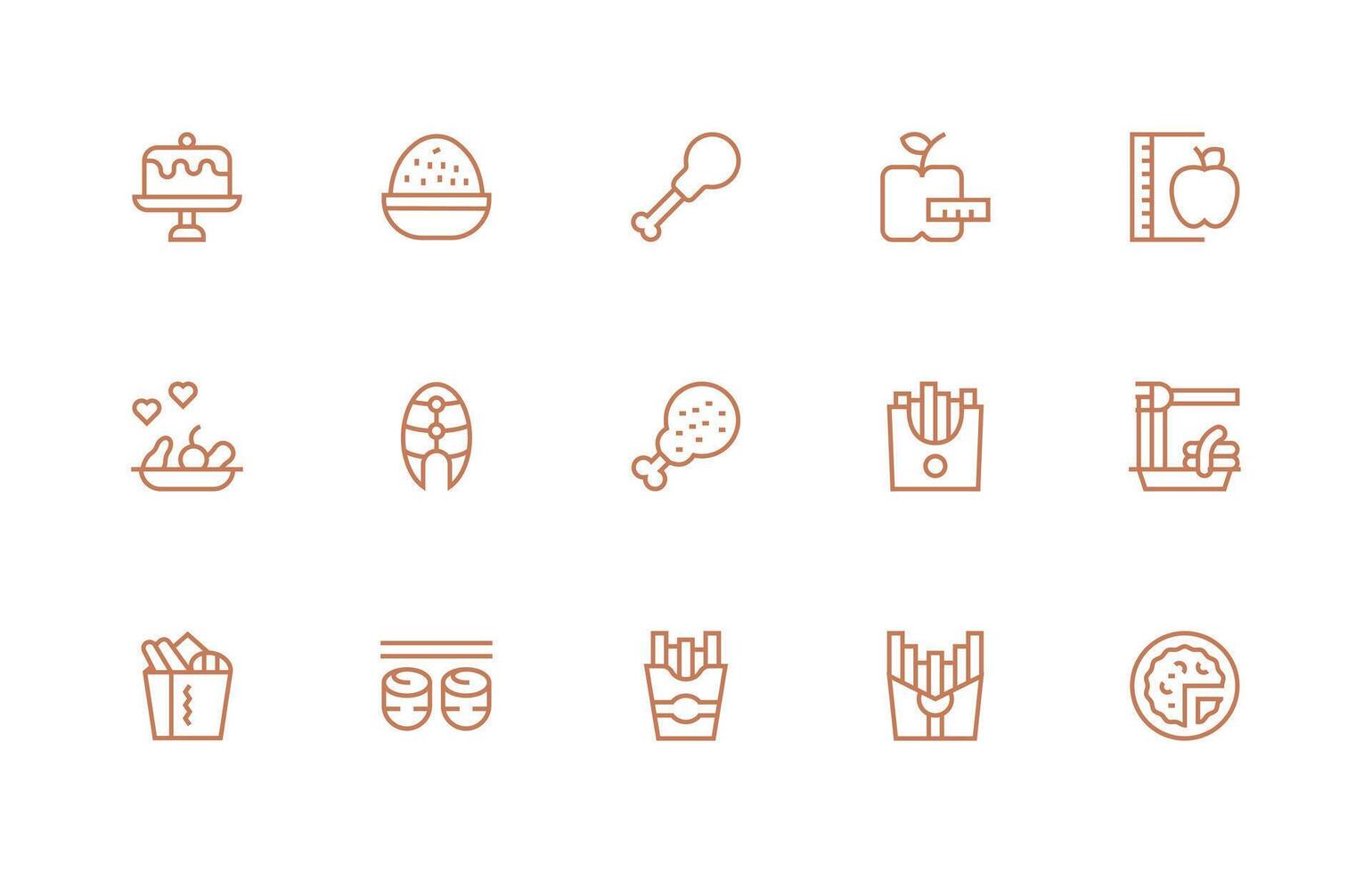 Portion Design Icons featuring 15 in Regular Line Style Flat Icon Set vector