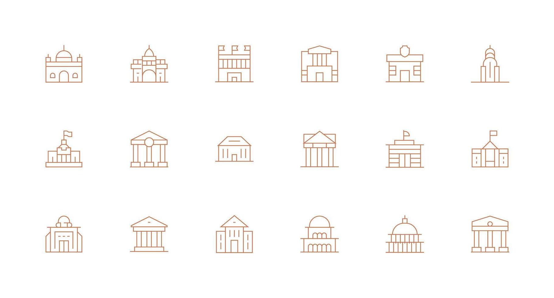 Courthouse Icon Set with 18 Minimal Line Graphics Essential Icons for Rapid UI Building vector
