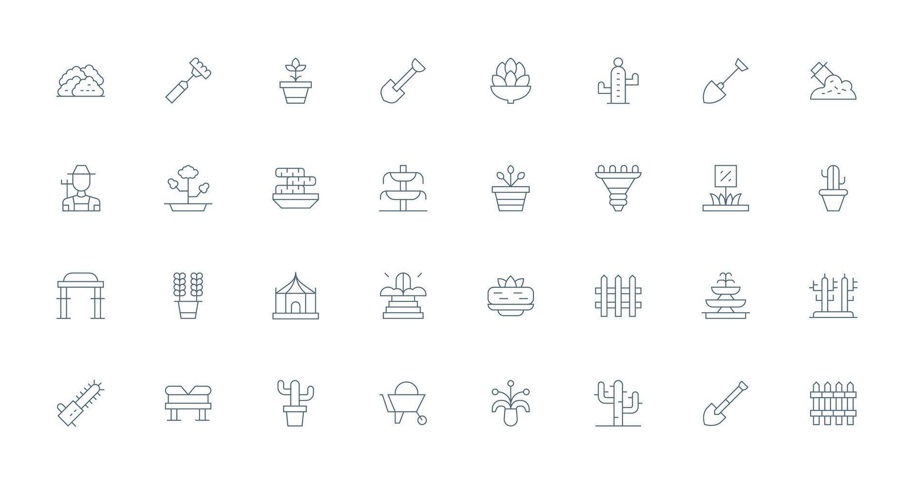 Landscaping Icon Set with 32 Thin Line Graphics User Interface Icons for Digital Products vector