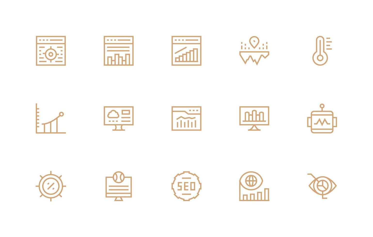 15 Regular Line Icons for Analytics Graphics Theme-Based Icon Pack vector