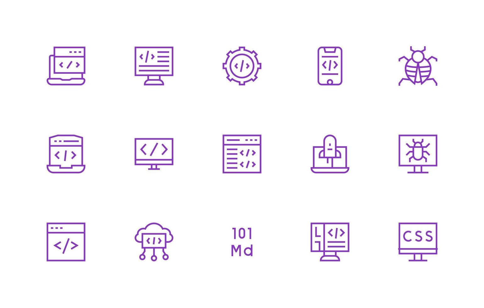 Regular Line Style Coding Icons with 15 Vectors Creative Icon Set