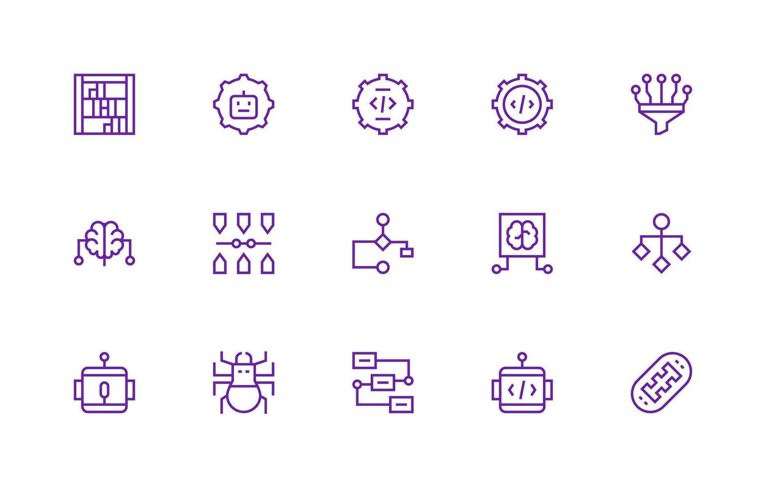 Algorithm Design Icons featuring 15 in Regular Line Style Web and App Icon Pack Collection vector