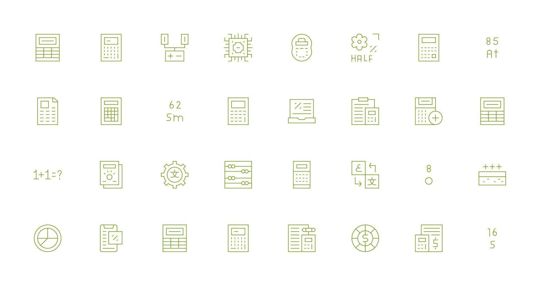 32 Thin Line Style Icons from Calculation Collection Neat Icon Set vector