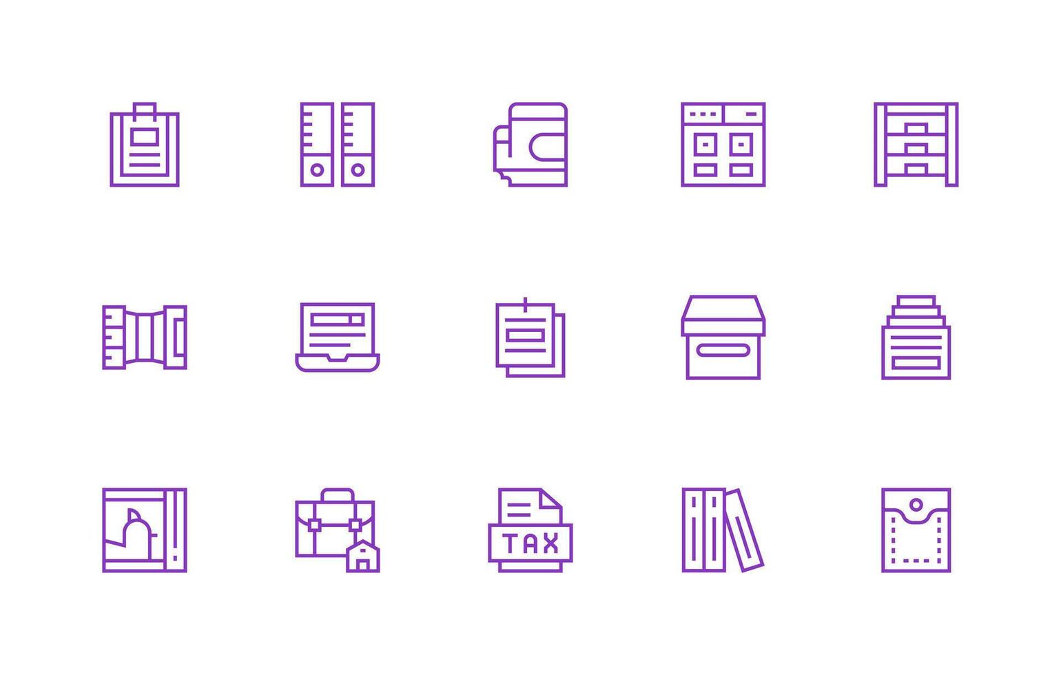 15 Filing Icons in Regular Line Aesthetic Icon Set for Projects vector