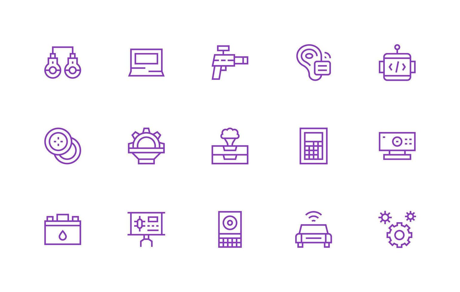 Tech Icon Set with 15 Regular Line Graphics Minimal Icon Pack vector