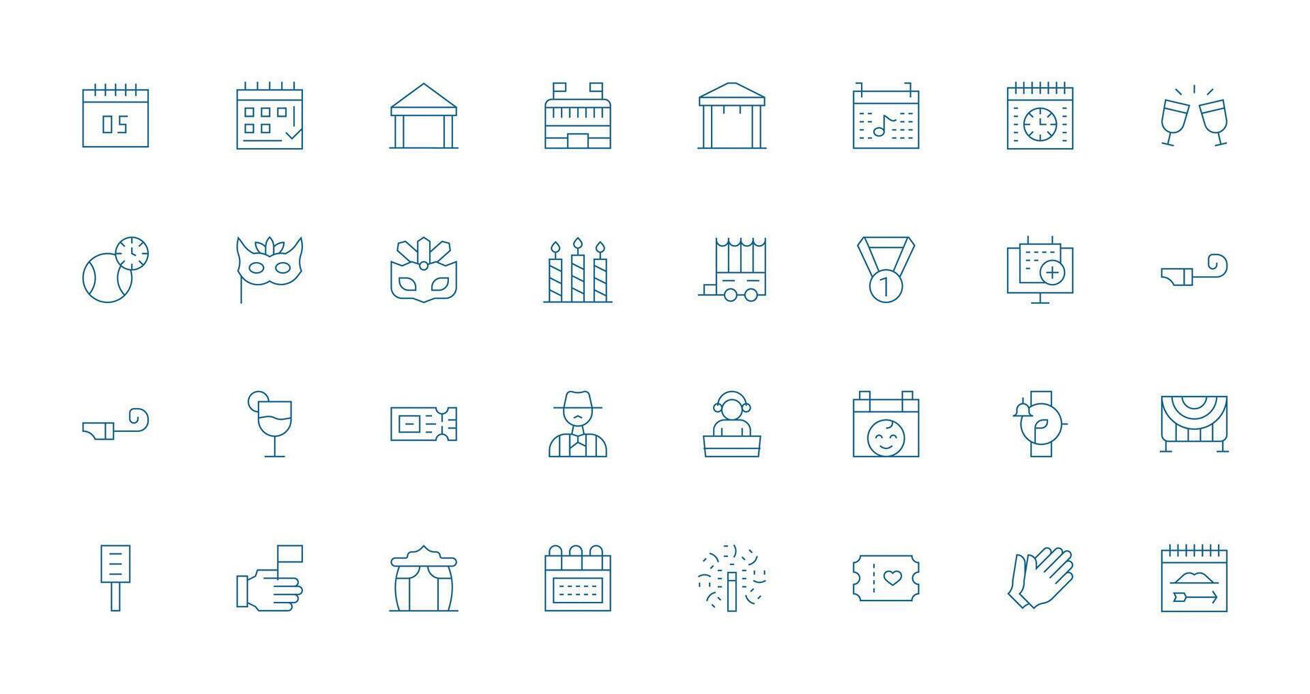 32 Thin Line Designs for Event Icons Simple Icons for Interface and Wireframes vector