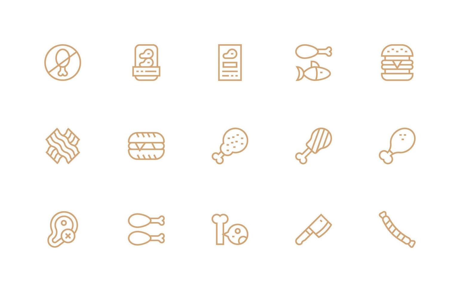 Meat Icon Set with 15 Regular Line Graphics Essential Icon Collection vector