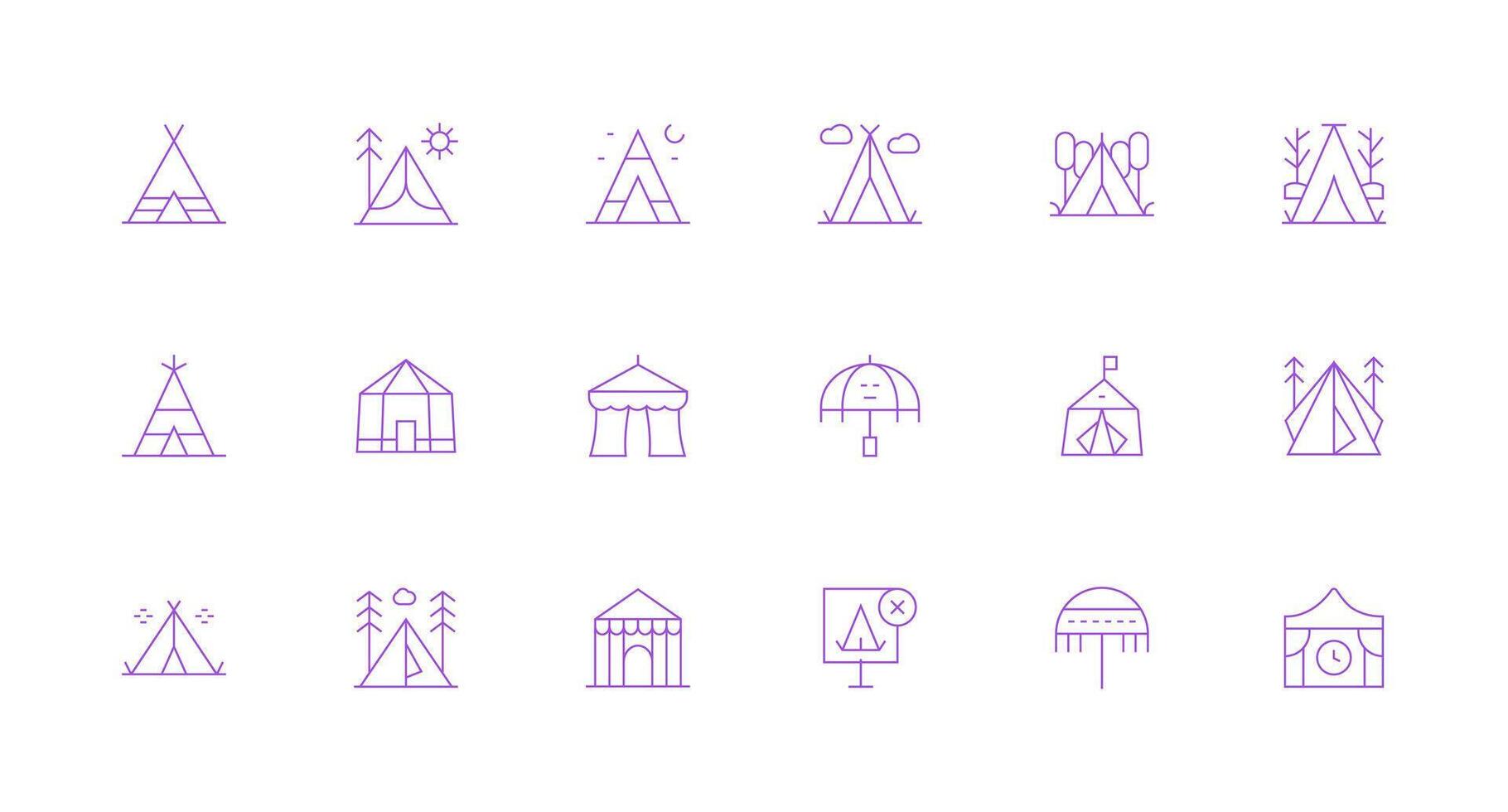 Tent Icon Set with 18 Minimal Line Graphics Digital Product Icons for Fast Delivery vector
