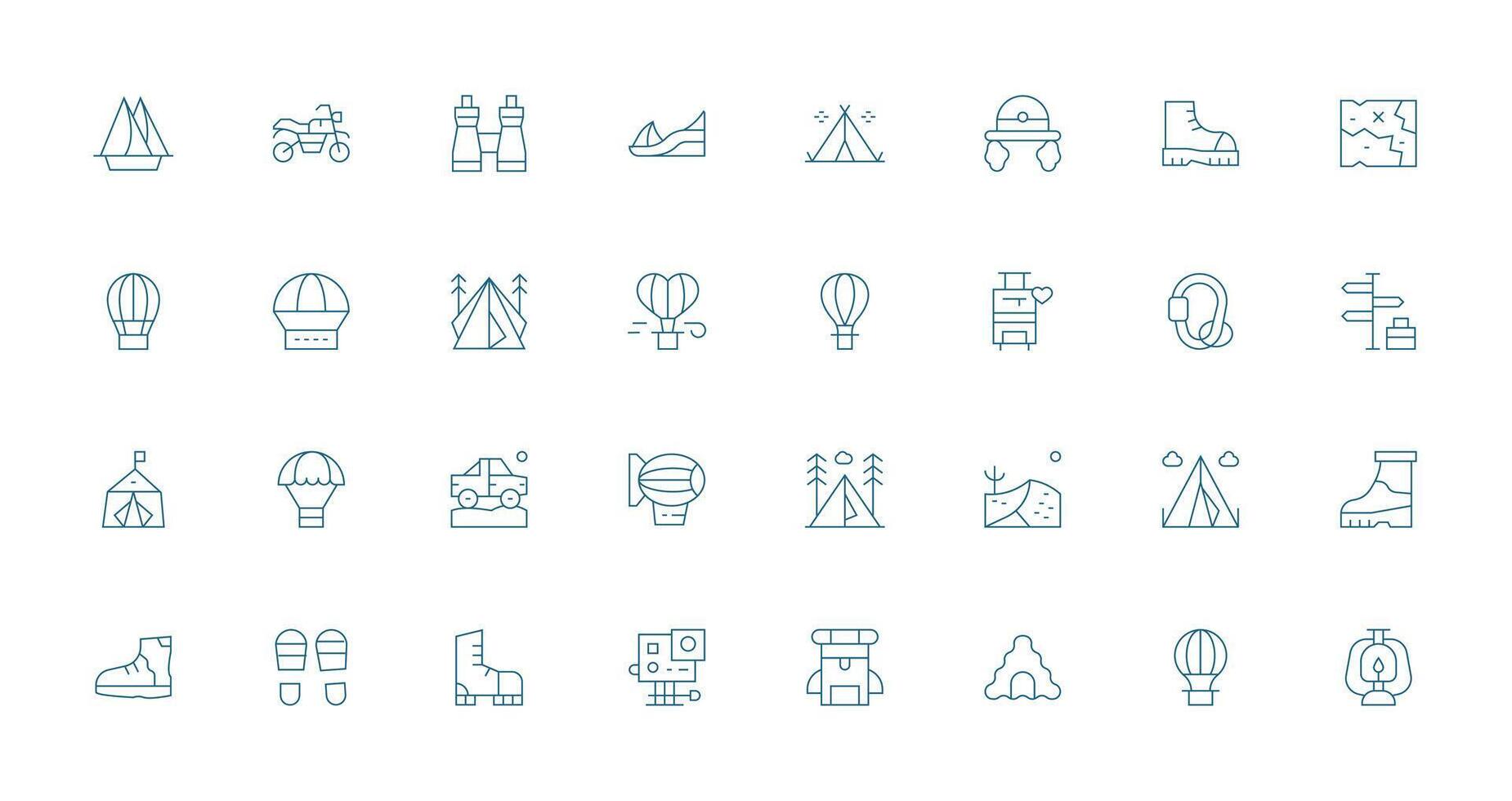 Adventure Set with 32 Thin Line Icons Minimal Icon Set for Interface Projects vector
