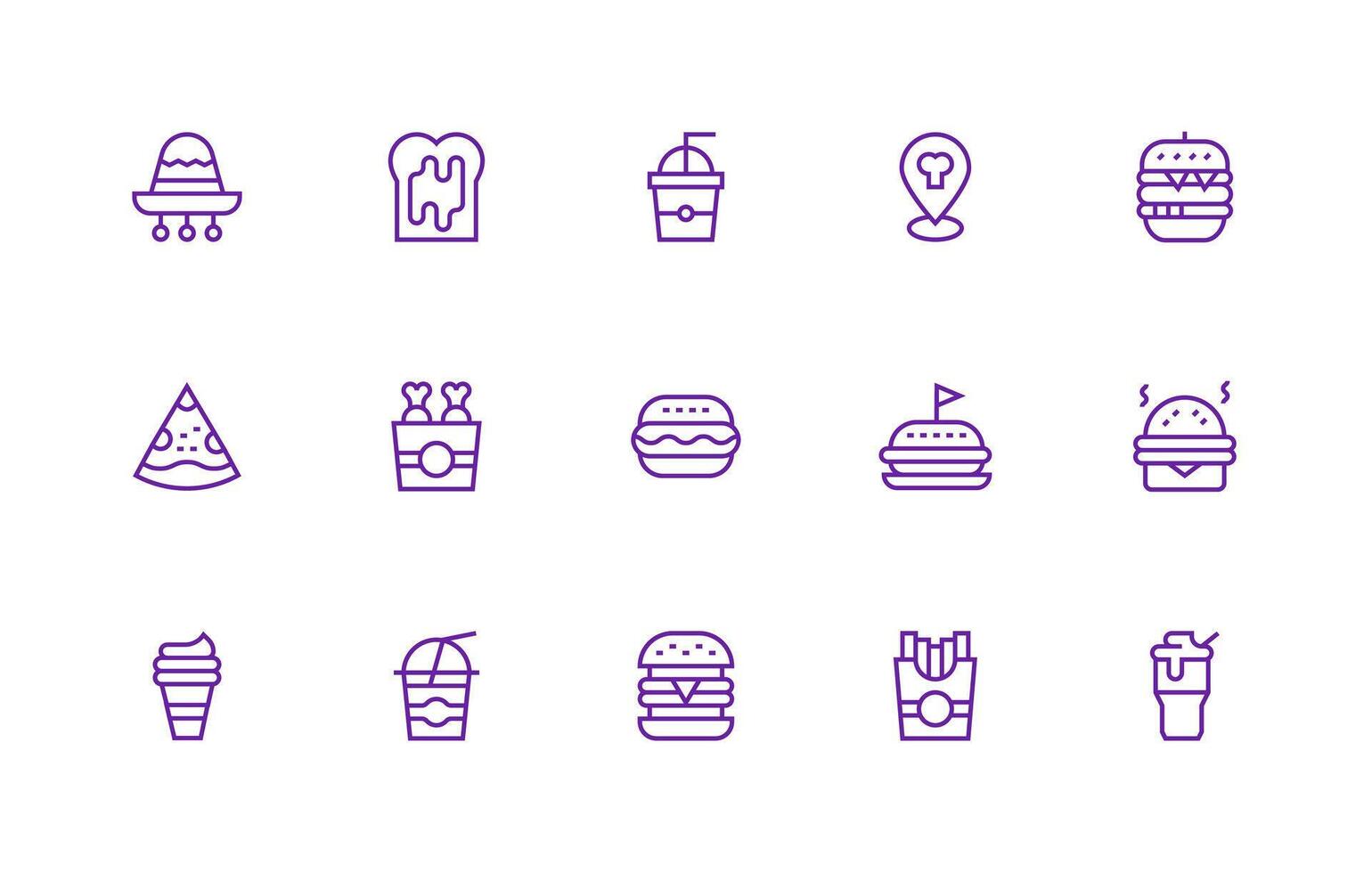 Regular Line Style Fast Food Icons with 15 Vectors Scalable Icons for All Themes