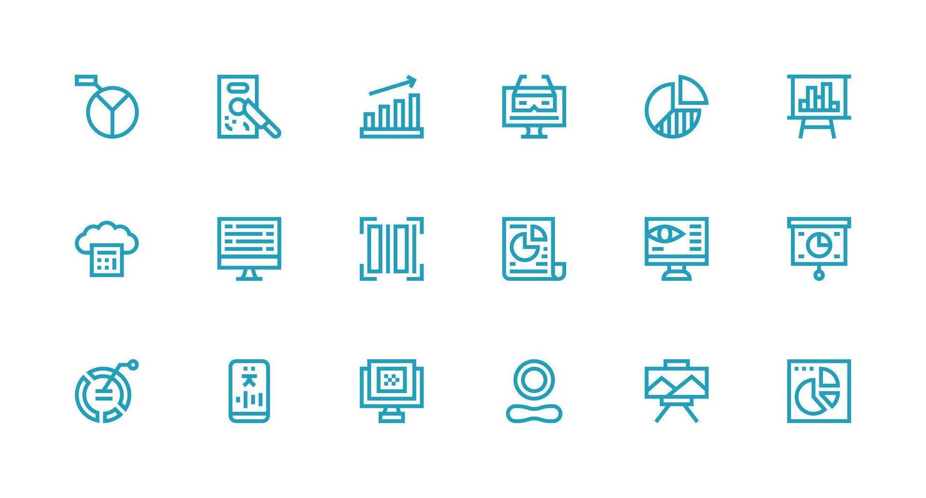 Data Visualization Set with 18 Strong Stroke Line Icons Pixel Perfect Icons for Modern Apps vector