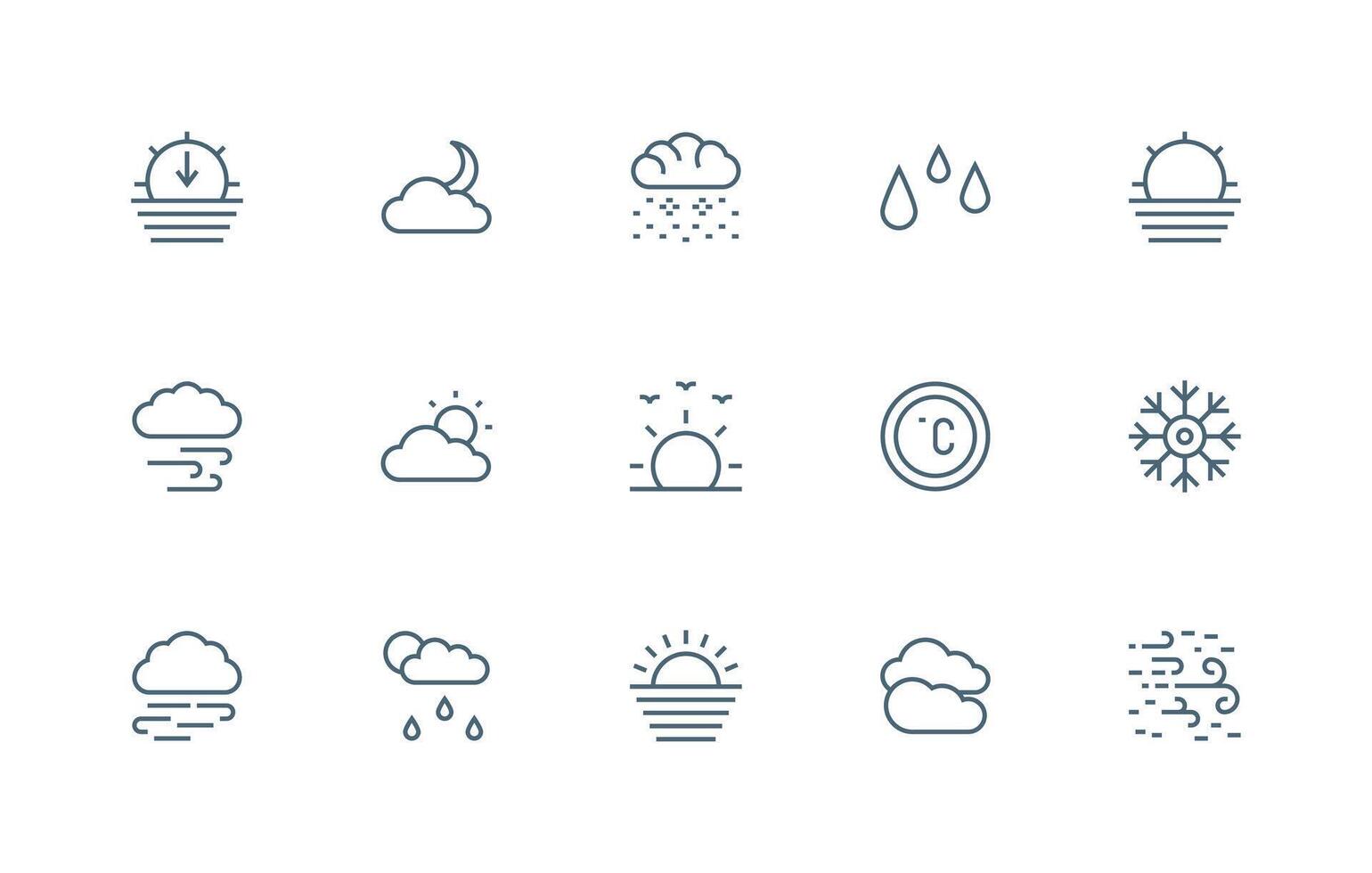 15 Regular Line Style Icons from Weather Icon Collection Clean Icon Collection for Web Use vector