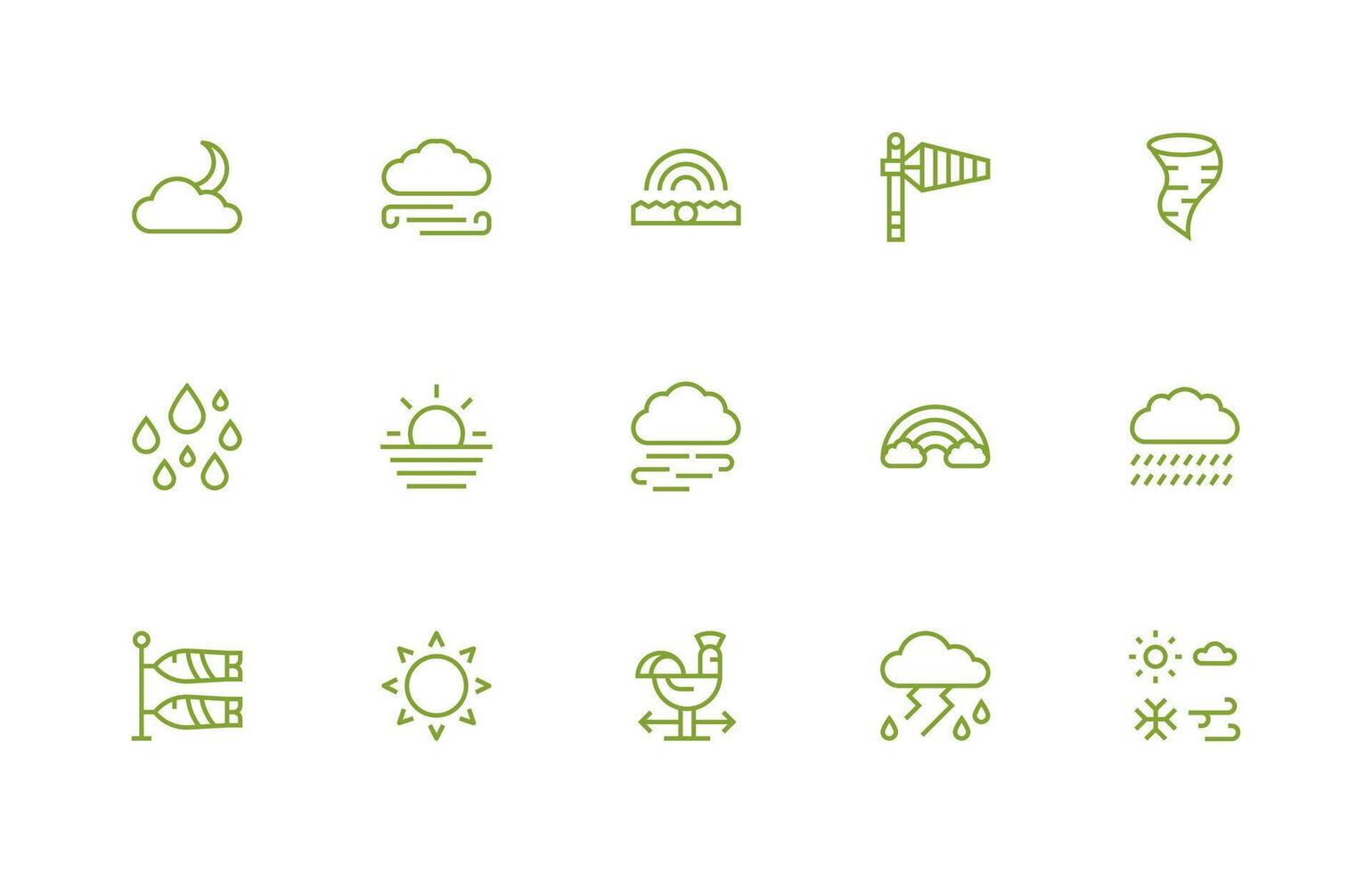 Meteorology Design Icons featuring 15 in Regular Line Style Web and App Icon Pack Collection vector