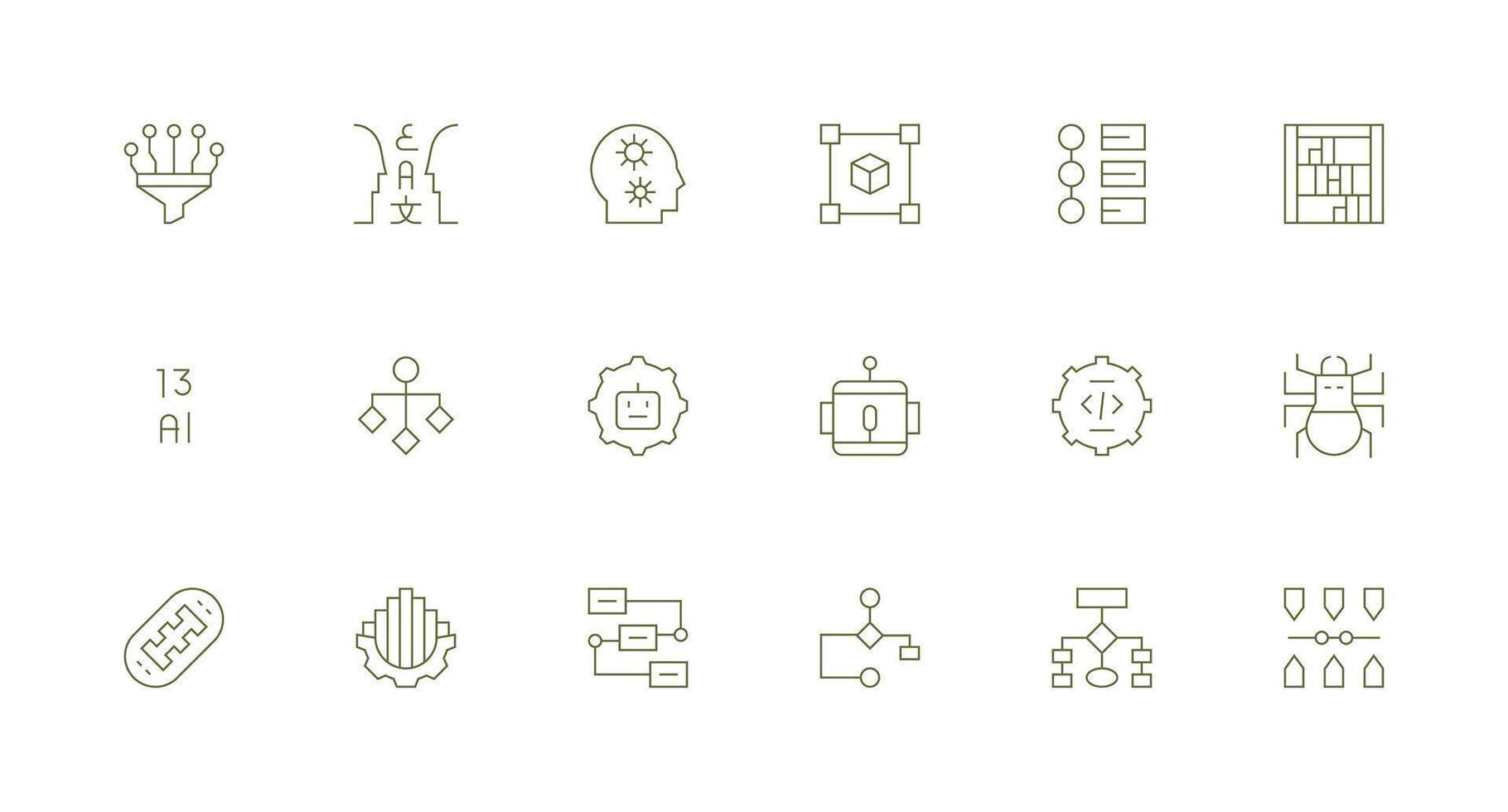 Algorithm Set with 18 Minimal Line Icons Multi-Style Icon Collection vector