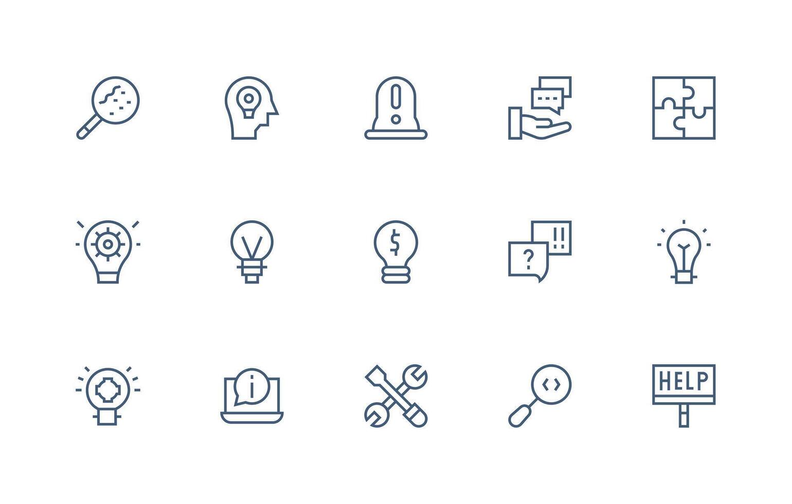 15 regular línea vectores para problema resolviendo tema sencillo íconos para interfaz y wireframes