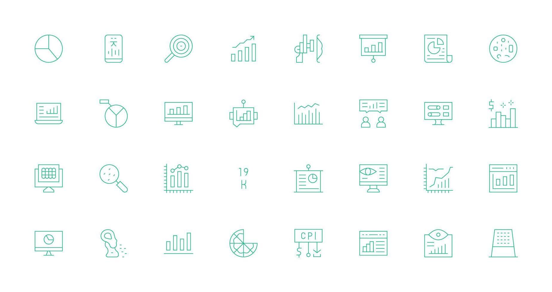 Data Visualization featuring 32 Icons in Thin Line Design Clean Icon Set Icon Pack for UI Projects vector