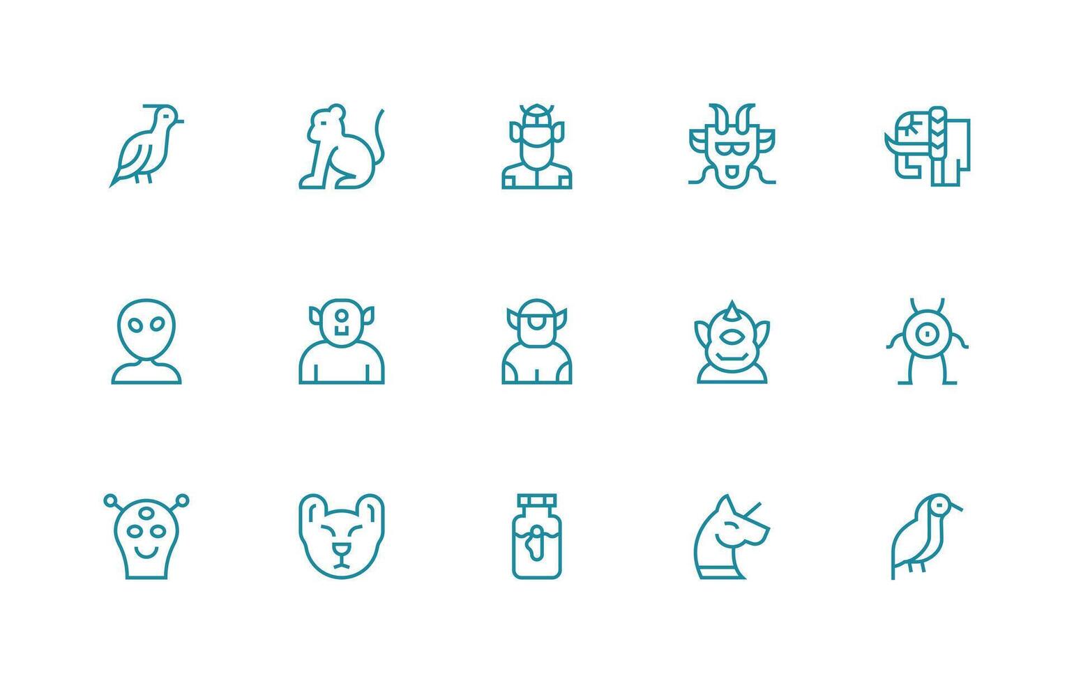15 Regular Line Vectors for Creature Theme Neutral Style Icons for Any Project