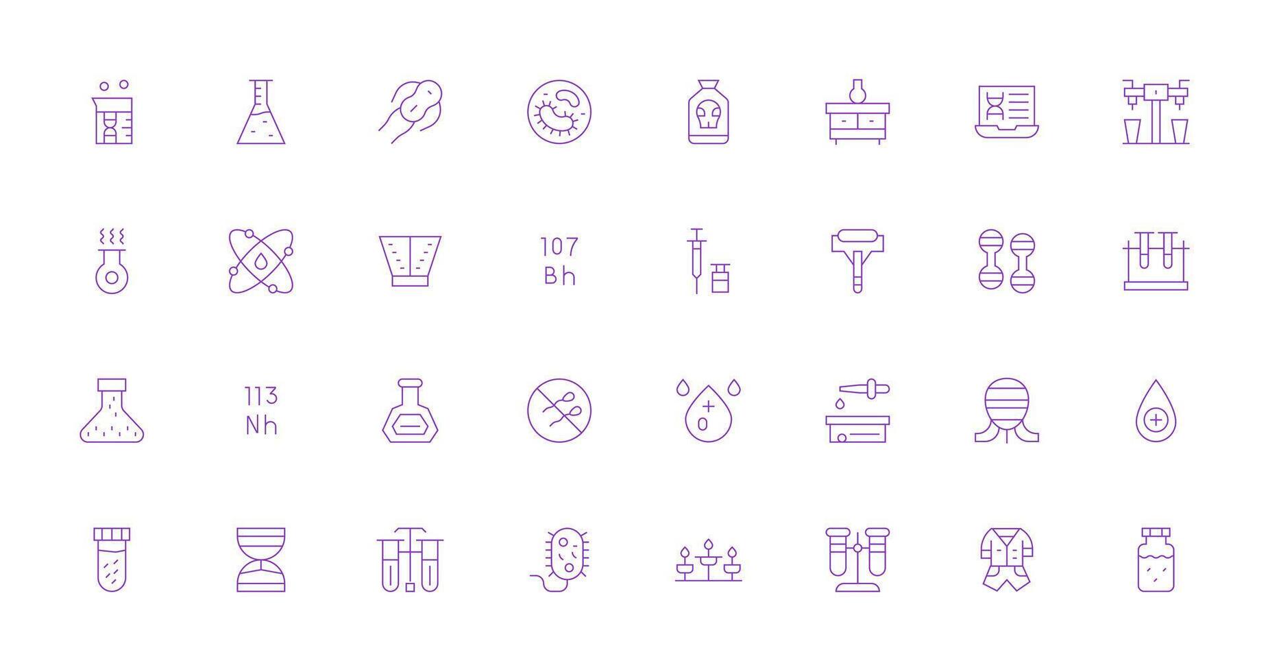 Laboratory Visual Pack containing 32 Thin Line Icons Simplified Icon Pack for Visual Tools vector