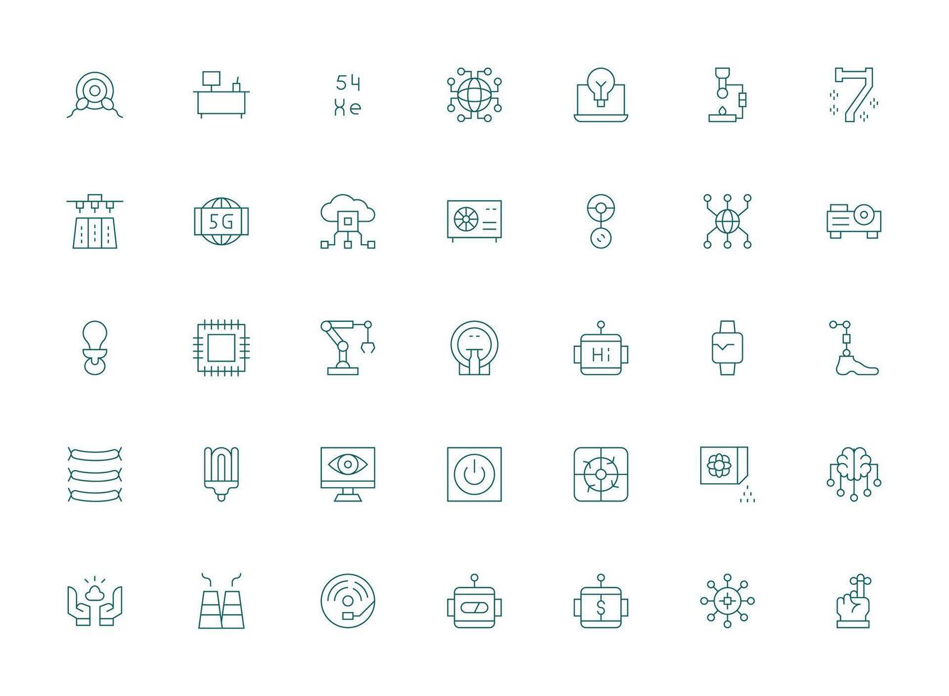 Technology Icon Set with 35 Light Line Graphics Full Icon Library for UI Designers vector