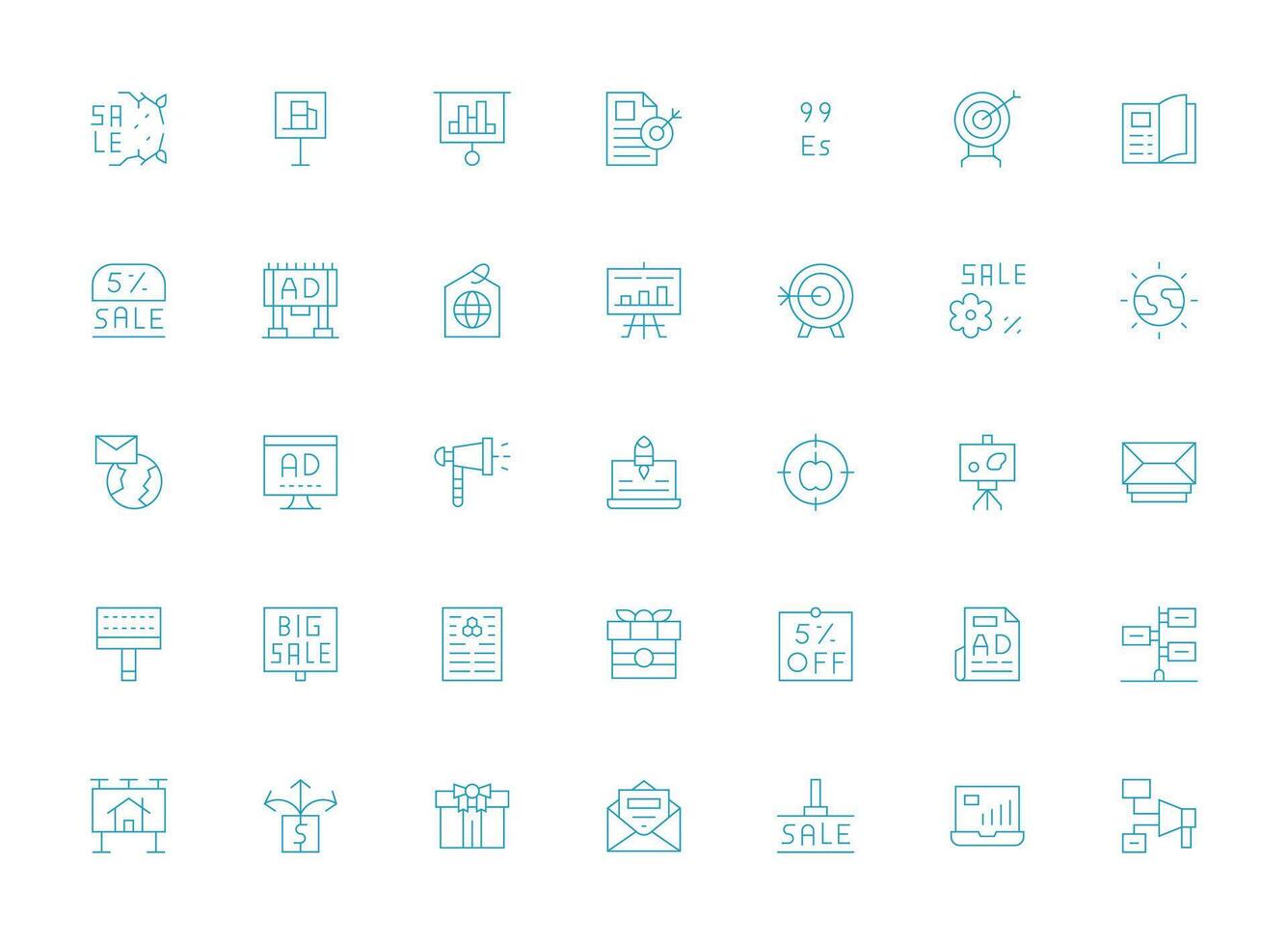Marketing Icon Set with 35 Light Line Graphics Scalable Icons for Cross-Platform Interfaces vector