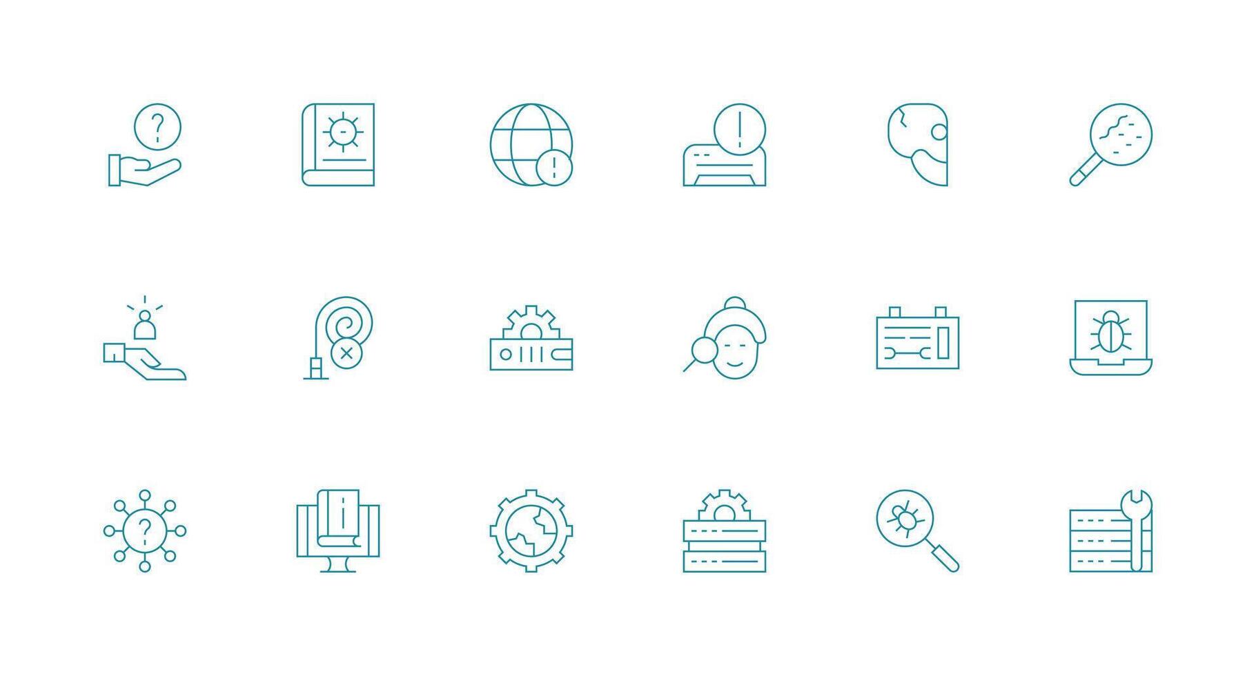 Troubleshooting including 18 Minimal Line Illustrations Icon Set for Projects vector
