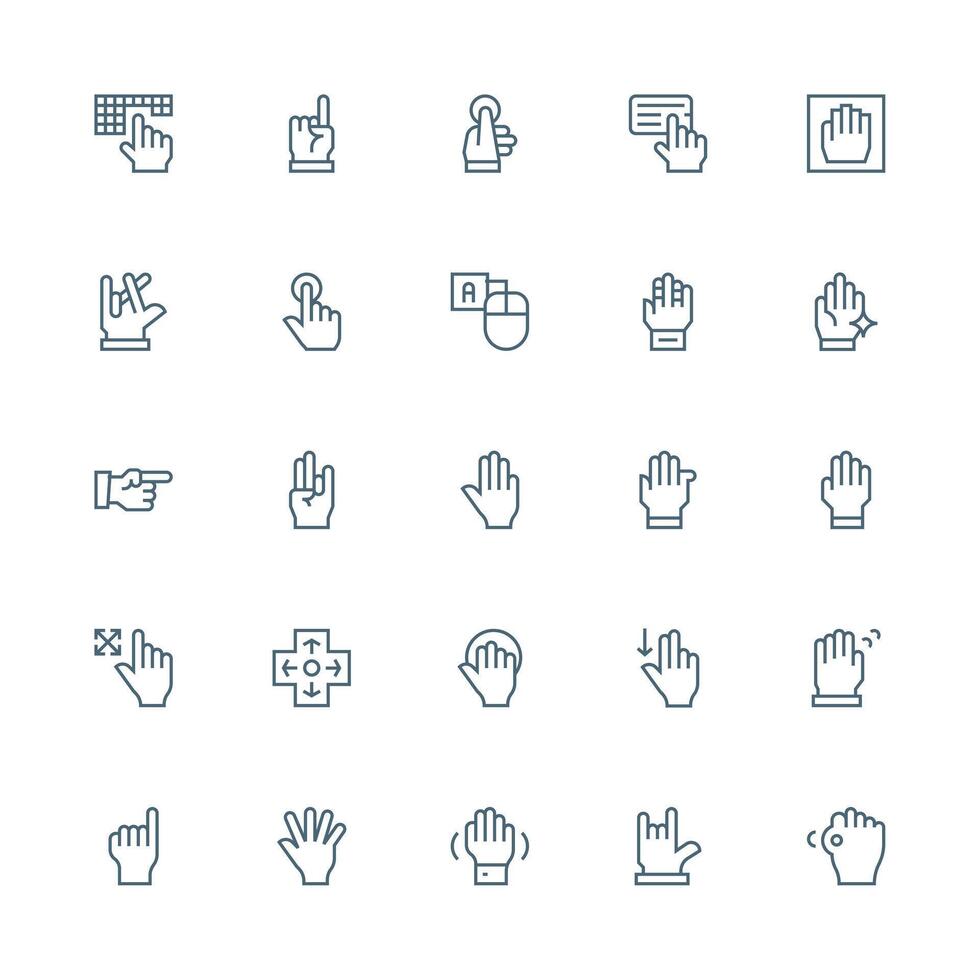 Cursor Design Icons featuring 25 in Medium Stroke Outline Style Complete Icon Set for Mobile Apps vector